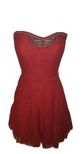 Women's Designer FREE PEOPLE Red Lace Beaded Party Club Boho Dress M Medium EUC