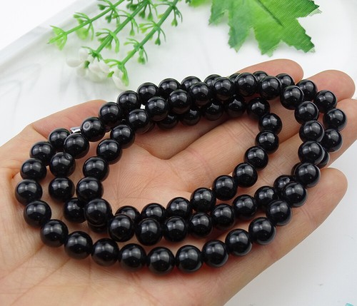 Certified Black Jade Jadeite Beads Necklace Genuine Type A Emerald B-195-3 - Picture 7 of 8