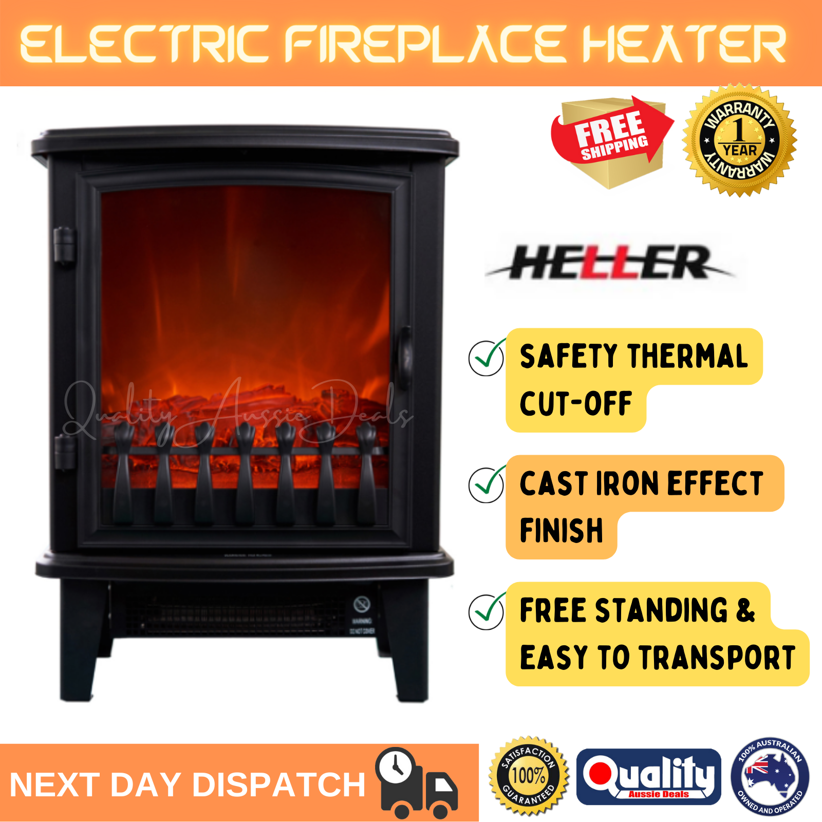 Heller 1800W Electric Fireplace Heater - Black (HFH18D1) for sale online |  eBay