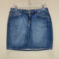 Eddie Bauer Blue Above The Knee Denim Jean Skirt Size 8 90s Y2K Classic stretch