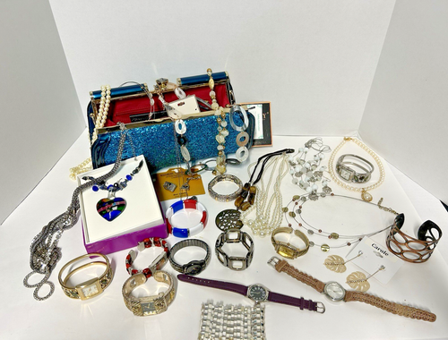Jewelry Lot w/ DIOPHY Clutch Bag/Purse w/ 2+ lbs costume Jewelry New/used