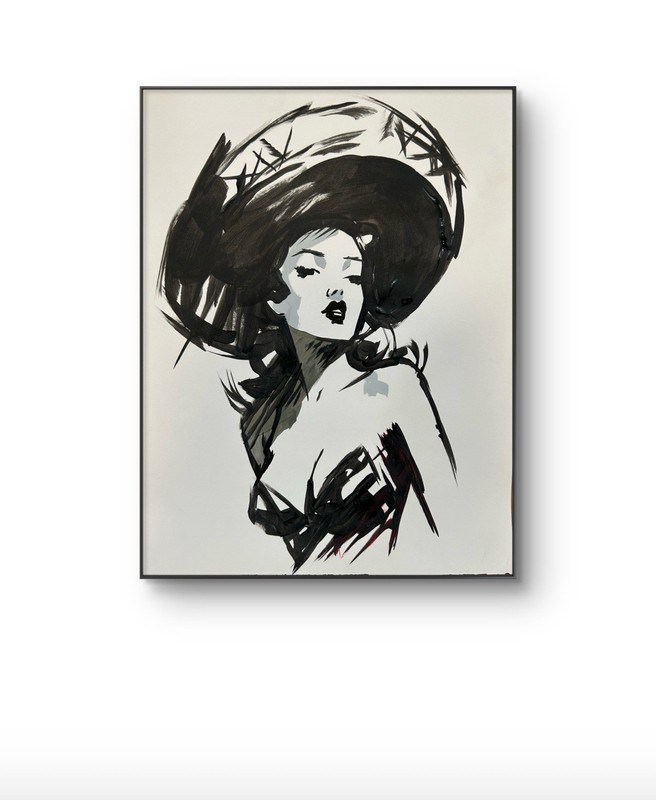 Original Abstract Mexican PinUp Girl Painting 14x11 paper Modern Walk Art Home
