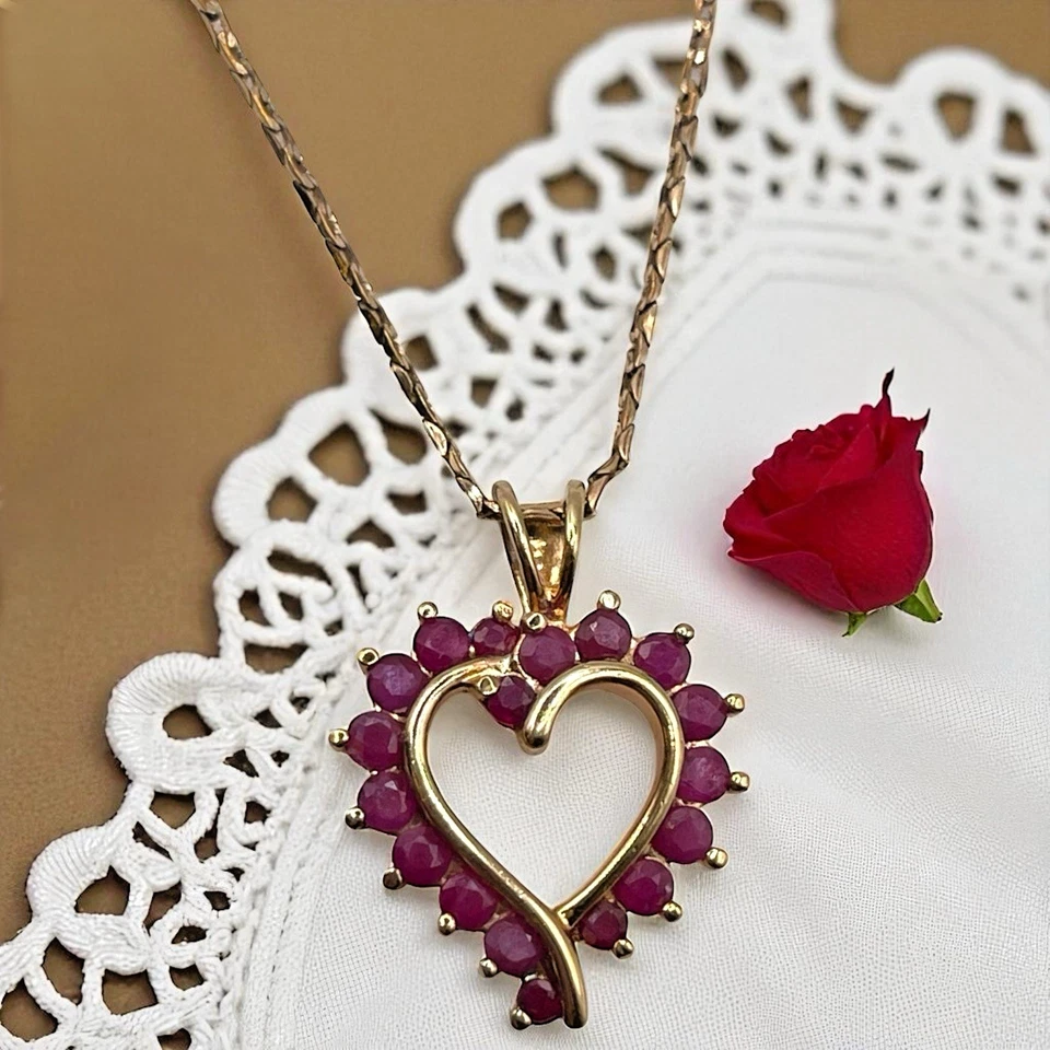 Collar de cadena Ross Simmons oro vermeil 925 rubí esterlina acento colgante 26" Foto 2 de 4