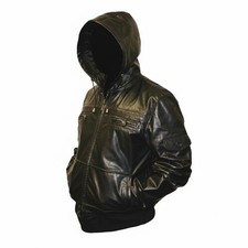 Men's Black Premium Leather Hoodie Handmade Genuine Lambskin Leather Jacket