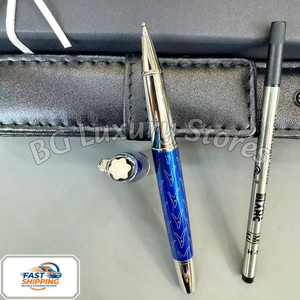 ✒️ BID NOW MB Blue Wave Platinum Rollerball Pen Blue Resin