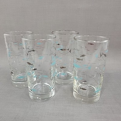 Vintage Libbey Mediterranean Atomic Fish Tumblers Set Of 4 MCM Retro