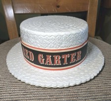 Vintage Red Garter Styrofoam Hat By J HATS W/Paper Ribbon For Barbershop Quartet