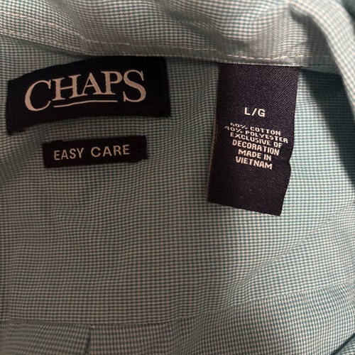 chaps easy care short sleeve Button Front shirt Size Large Teal Check Print - Picture 6 of 7