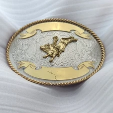 Vintage Montana Silversmiths Western Rodeo Bull Riding Belt Buckle 4'' by 3''