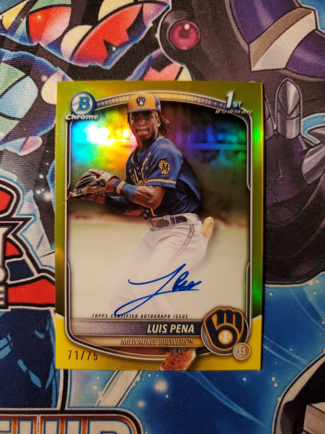 2025 Luis Pena 1st Bowman Chrome Auto True Yellow Refractor /75 MIL Color Match