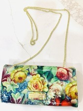 Steve Madden Girl Black Floral Logo Patent Clutch Crossbody Bag Patent Chain