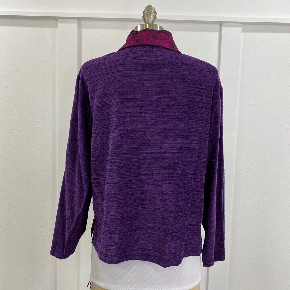 Jessica Howard Top Women's 8 Petite Purple Floral-Print Long Sleeve Button Front - Image 2 of 4