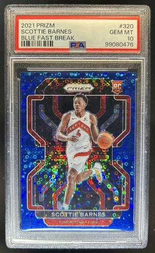 2021-22 Panini Prizm Scottie Barnes RC Fast Break Blue #/150 Raptors PSA 10