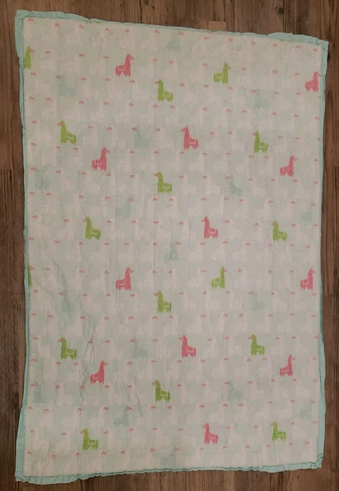 Детское одеяло Pottery Barn Kids Libby Llama розовое, бирюзовое, зеленое мягкое одеяло - Изображение 2 из 4