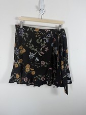 George Women's Floral Black Wrap Skirt with Ruffle Hem Size 16 VGC Summer