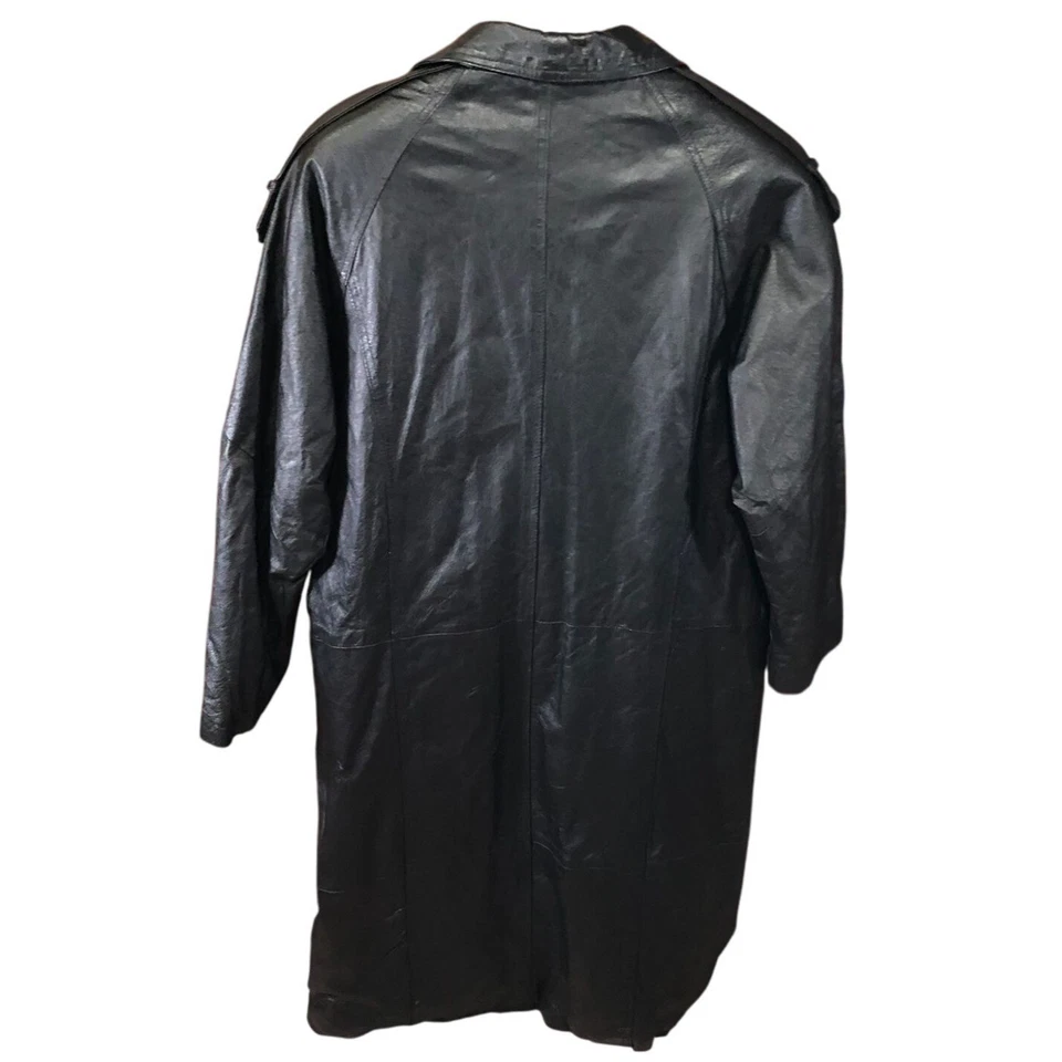 Comint женщин длинный кожаный плащ средний одна кнопка черный классический воротник - Изображение 2 из 4