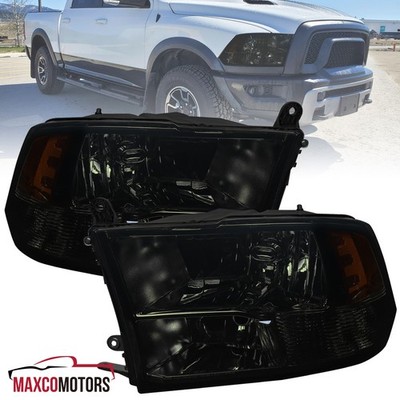 Smoke Headlights Fits 2009-2018 Dodge Ram 1500 2500 3500 Quad Lamps Left+Right