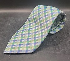 Express Men's Necktie Tie Silk Green Woven Checkered Made in USA