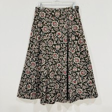 Talbots Size 8 Silk Floral Midi Skirt in Brown Olive Red Boho Print Zip Side