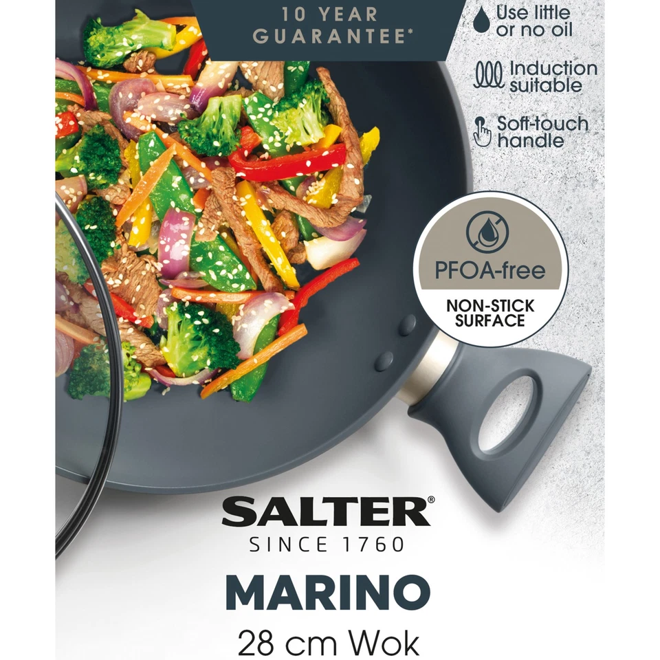 Salter Wok 28 cm Non-Stick Induction Suitable Marino No Oil Aluminium Glass Lid - Image 3 of 4