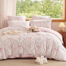 Pink Comforter Set Full Size 3 Pieces,Pink Bow Floral Pattern Bedding Comfort...