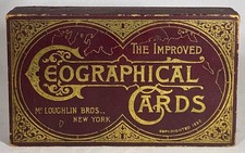 1883 MCLOUGHLIN BROS Antique Game THE IMPROVED GEOGRAPHICAL CARDS Victorian