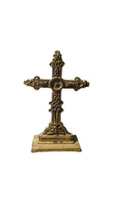 Vintage Cast Iron Gold Ornate Celtic Cross Standing Tabletop Home Decor 6 1/2”