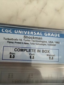 Shockman Complete In Box Cgc 9.0 TurboGrafx-16 1991 CIB Cart Graded A 9.8
