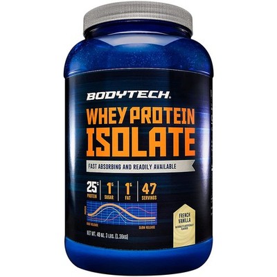 BODYTECH Whey Protein Isolate Powder 25g BCAAs Vanilla 3lb 43 Servings Muscle