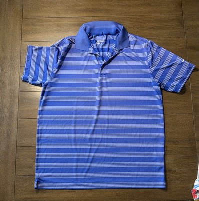 Nike golf tour performance dry fit polo XL Blue White Pinstripes Sleeve Swoosh
