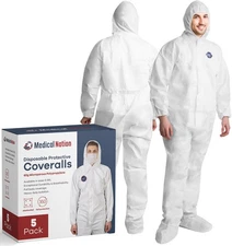Nation Hazmat Suits Disposable | 5 Pack, Large | Protective Coveralls with At...
