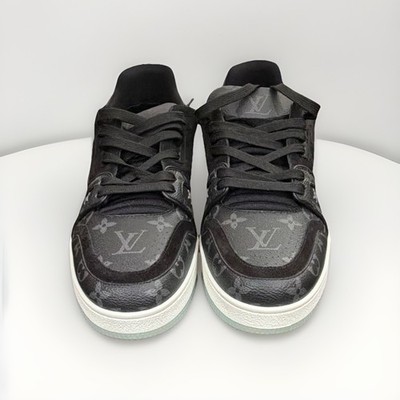 Louis Vuitton Trainer Low Top Lace-Up Monogram Logo Sneakers Black Gray