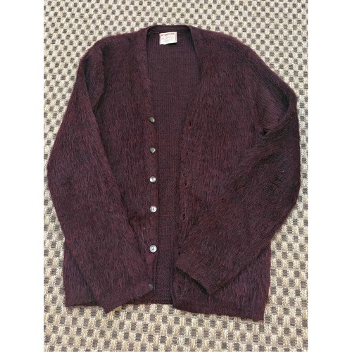 VTG 1960s McGregor Powder Snow Hairy MOHAIR Grunge Cobain Burgundy Cardigan S