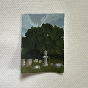 ACEO Art Card Original Landscape Acrylic “ Crypt ”  2.5in.3.5in - Bunnyarts
