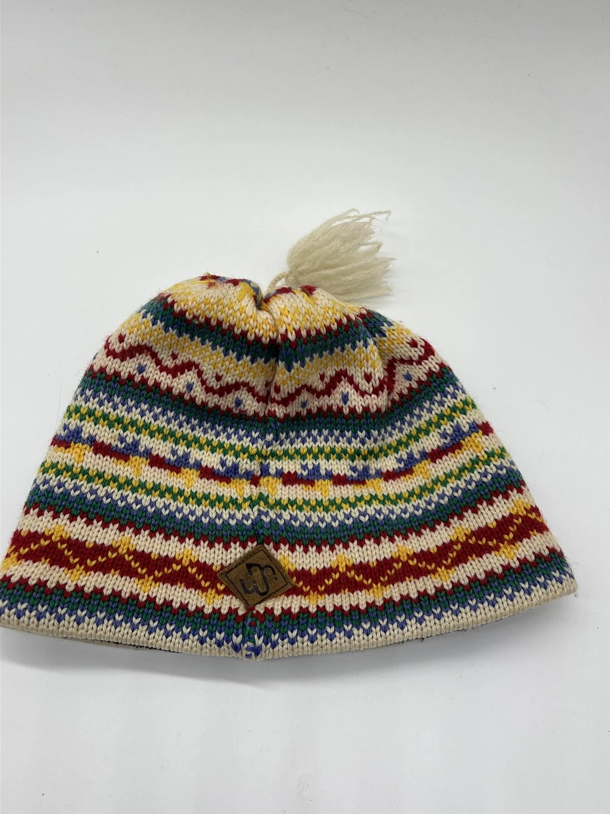 Merkley Hat Beanie Fitted Mens One Size Multicolor Wool Tassel Lined Winter Ski