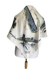 Vintage Triangle Pure Silk Scarf Chinese Export Fair Kwangchow Hand Printed A30