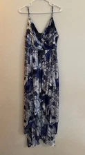 LULUS Large Blue Floral Maxi High Low Flowy Dress Womens Whimsy Fairy Fem