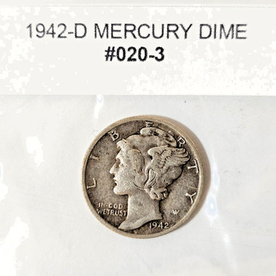 1942-D Mercury US Dime- 10c FV 90% Silver Circulated Collectible Free Shipping