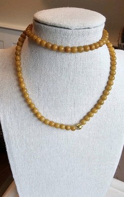 Certified Burma Grade A Jadeite Jade Yellow Bead Necklace  6mm