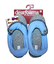 Dearfoams Womens Sz 7 - 8 Gray Blue Fleece Slipper Button Detail Indoor Outdoor