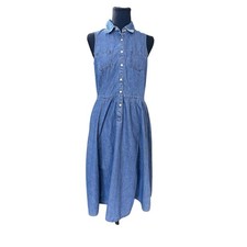 Y2K Tommy Hilfiger Women's Sleeveless Denim Midi Skater Dress Blue Size 6