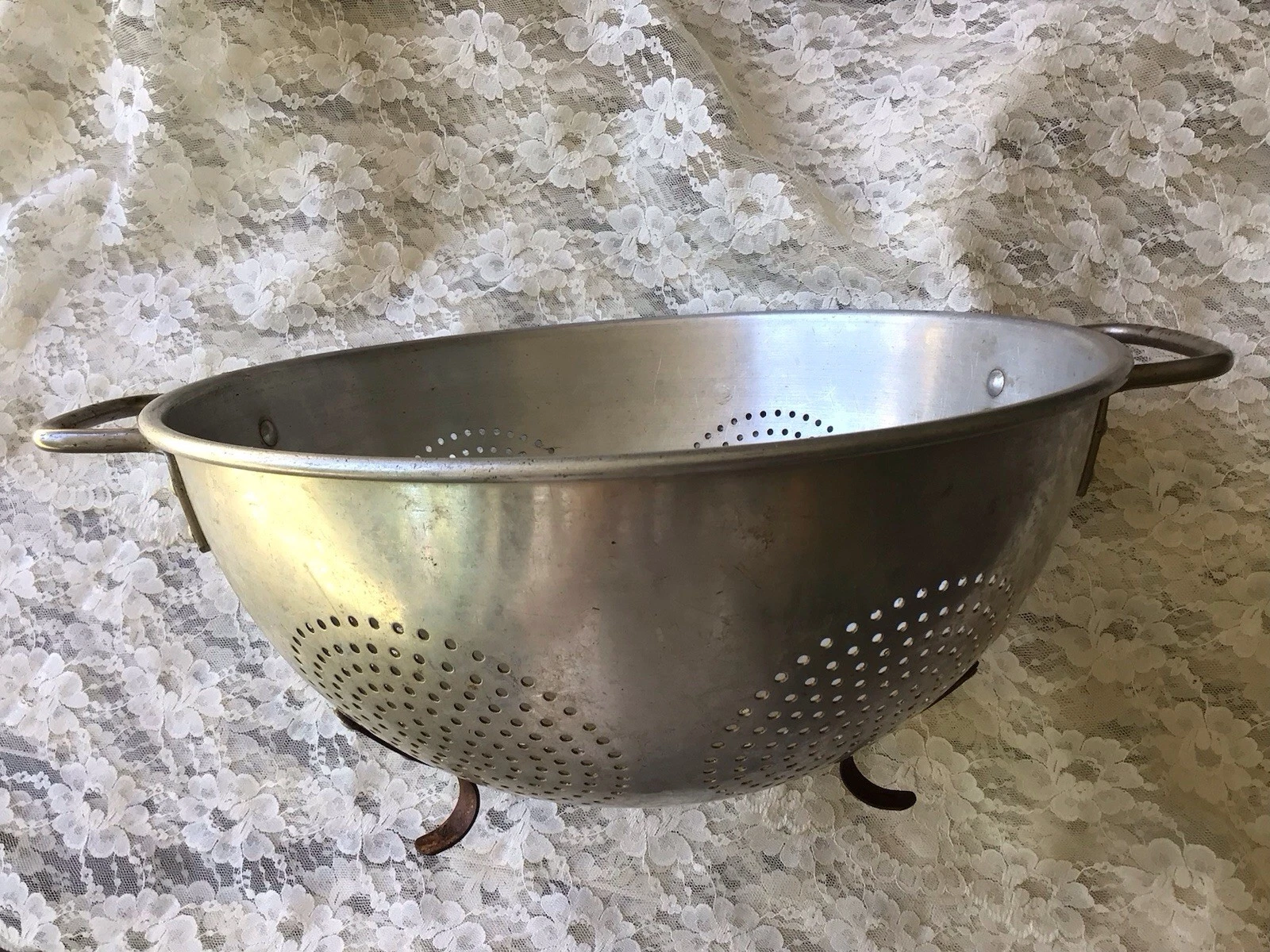 Vintage Large Size Aluminum Colander Strainer with Handles