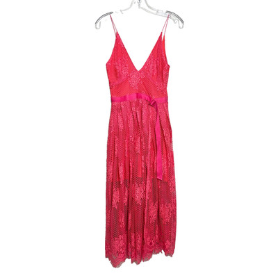 Free People Match Point Lace Midi Dress Size 0 Coral Pink Boho Romantic Wedding