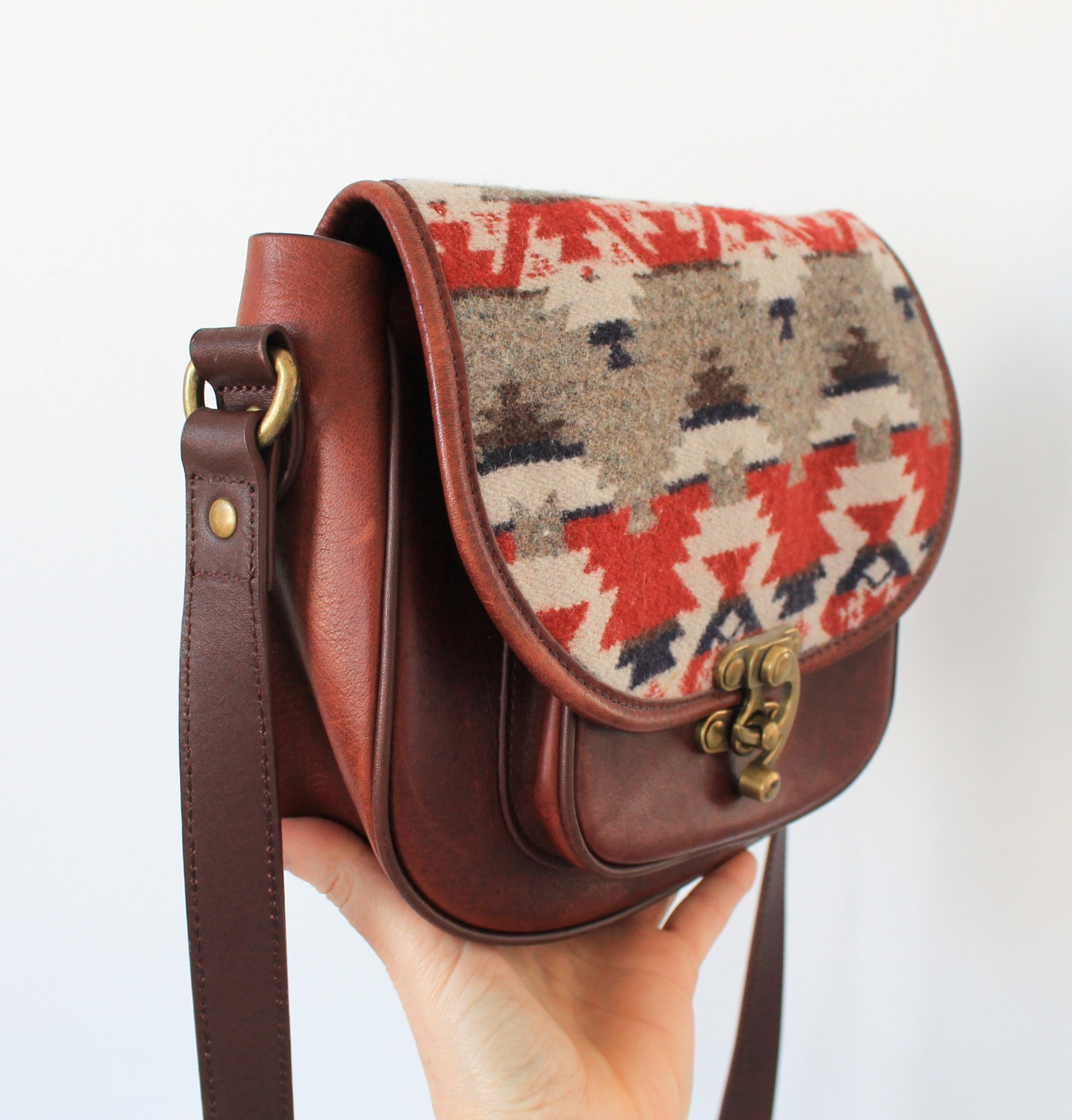 Pendleton Leather and Wool Aztec Style Crossbody … - image 17
