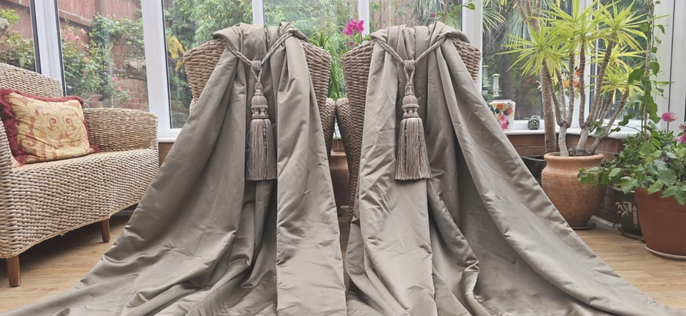 GOLD SATIN BLACKOUT LINED CURTAINS  101" DROP BY 75" WIDTH pair 3 of 3 listed - Image 3 of 4