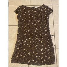 GAP Women's Brown Floral Linen Babydoll Mini Dress Short Sleeve Size 4