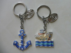 PRINCESS CRUISES KEYCHAIN WITH BEJEWEDED BLUE ANCHOR & BEJEWELED SHIP