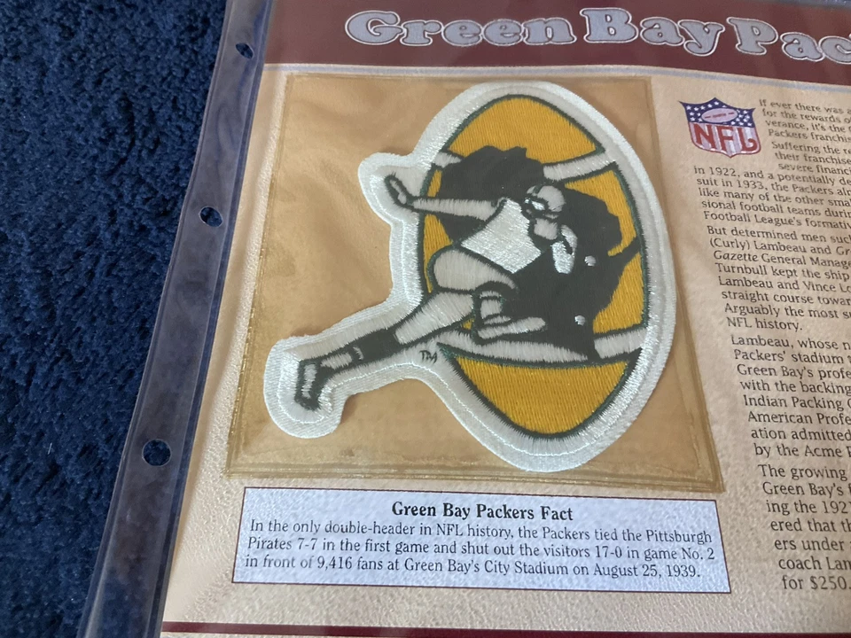 GREEN BAY PACKERS ~ Willabee & Ward NFL GOLDEN AGE FOOTBALL TEAM PATCH INFO CARD - Image 3 of 4