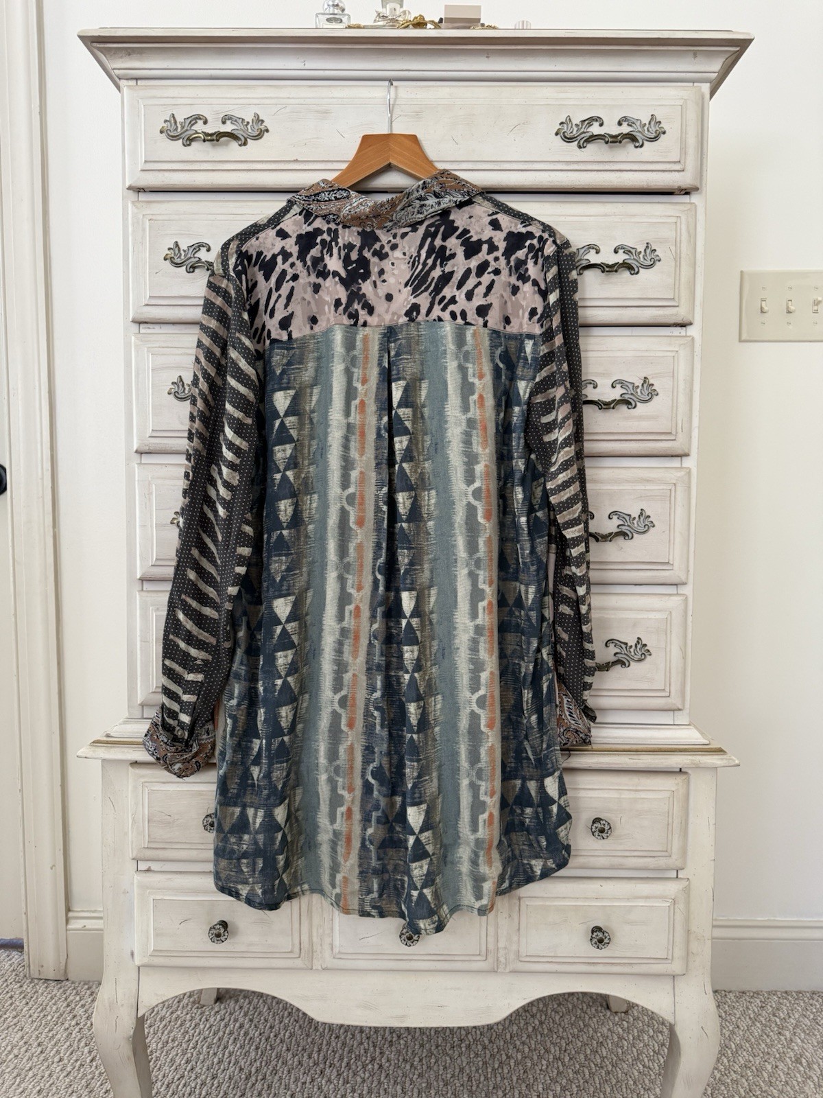 John Mark Patchwork Oversized Boho Button Shirt H… - image 2