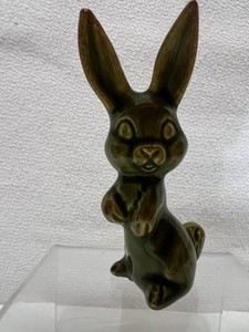 Clueless On This Vintage Adorable Miniature Green and Brown Porcelain Rabbit